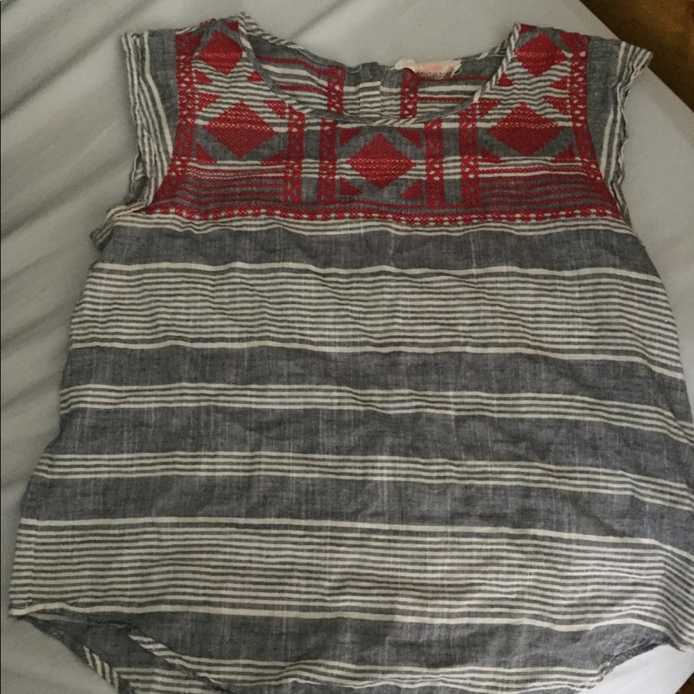 Striped blouse w red embroidery